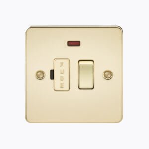 Flat Plate 13A switched fused spur unit with neon - polished brass
