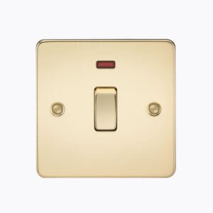 Flat Plate 20A 1G DP switch with neon - polished brass