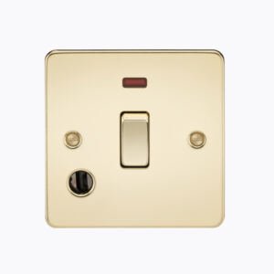 Flat Plate 20A 1G DP switch with neon and flex outlet - polished brass