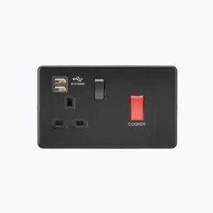 45A DP Switch & 13A Switched Socket with Dual USB Charger 2.4A - Matt Black