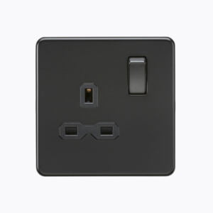 Screwless 13A 1G DP switched socket - Matt black with black insert