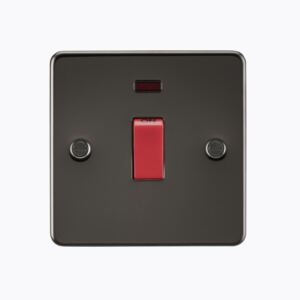 Flat Plate 45A 1G DP switch with neon - gunmetal