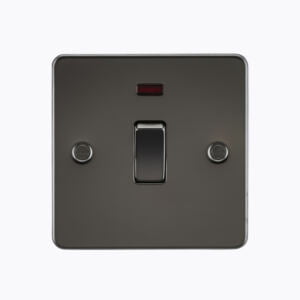 Flat Plate 20A 1G DP switch with neon - gunmetal