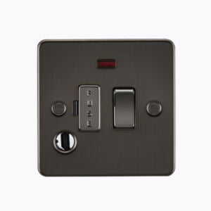 Flat Plate 13A switched fused spur unit with neon and flex outlet - gunmetal