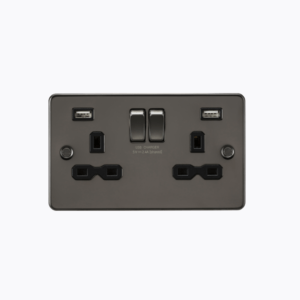 13A 2G switched socket with dual USB charger A + A (2.4A) - Gunmetal with black insert