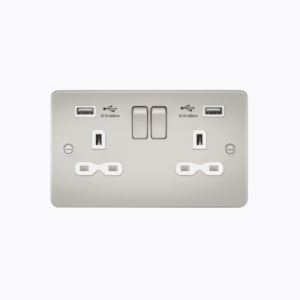 13A 2G switched socket with dual USB charger A + A (2.4A) - Pearl with white insert