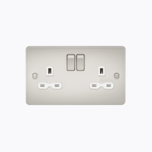 Flat plate 13A 2G DP switched socket - pearl with white insert
