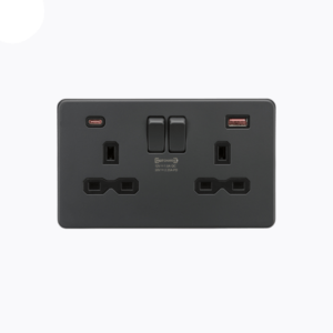 13A 2G DP Switched Socket with Dual USB A+C [45W FASTCHARGE] - Anthracite