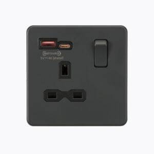 13A 1G Switched Socket with dual USB [FASTCHARGE] A+C - Anthracite