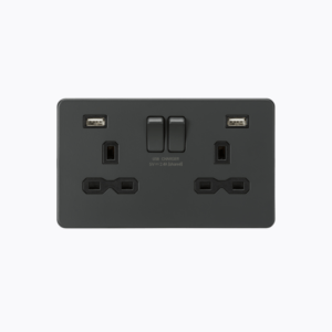 13A 2G switched socket with dual USB charger A + A (2.4A) - Anthracite