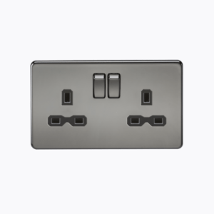 Screwless 13A 2G DP switched socket - black nickel with black insert