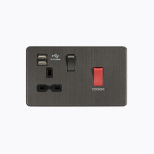 Screwless 45A DP Switch & 13A Switched Socket with Dual USB Charger 2.4A - Smoked Bronze