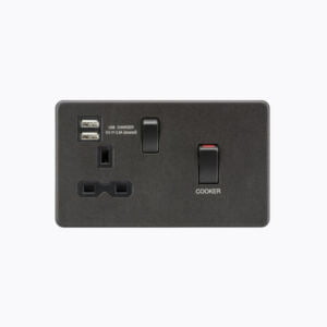 45A DP Switch and 13A switched socket with dual USB charger - smoked bronze