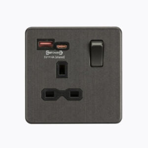 13A 1G Switched Socket with dual USB [FASTCHARGE] A+C - Smoked Bronze