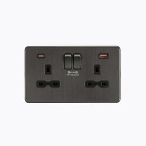 13A 2G DP Switched Socket with dual USB [FASTCHARGE] A+C - Smoked Bronze