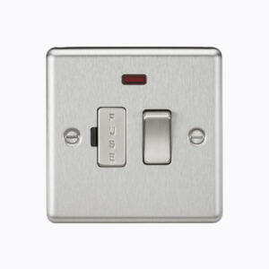 13A Switched Fused Spur Unit with Neon - Rounded Edge Brushed Chrome