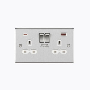 13A 2G DP switched socket with dual USB A + C (FASTCHARGE) - Brushed chrome with white insert