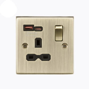 13A 1G SP Switched Socket with dual USB Charger A+C [Max. 18W QC/PD FASTCHARGE] - Antique Brass