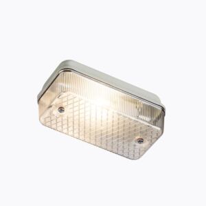 230V IP65 100W max (ES) E27 Bulkhead with Clear or Red Prismatic Diffuser and White Aluminium Base