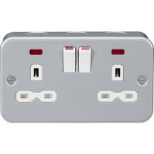 Metal Clad 13A 2G DP switched socket with neon