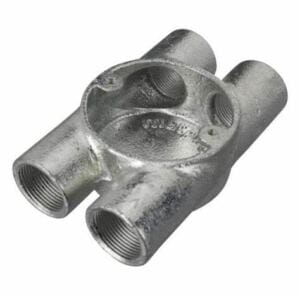 Galvanised Steel 4 Way Round H Through Box For 25mm Steel Conduit