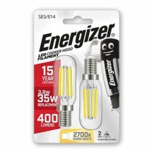 Energizer LED Cooker Hood Filament Bulbs, SES/E14, 3.8–4 W, Warm White (Twin Pack)