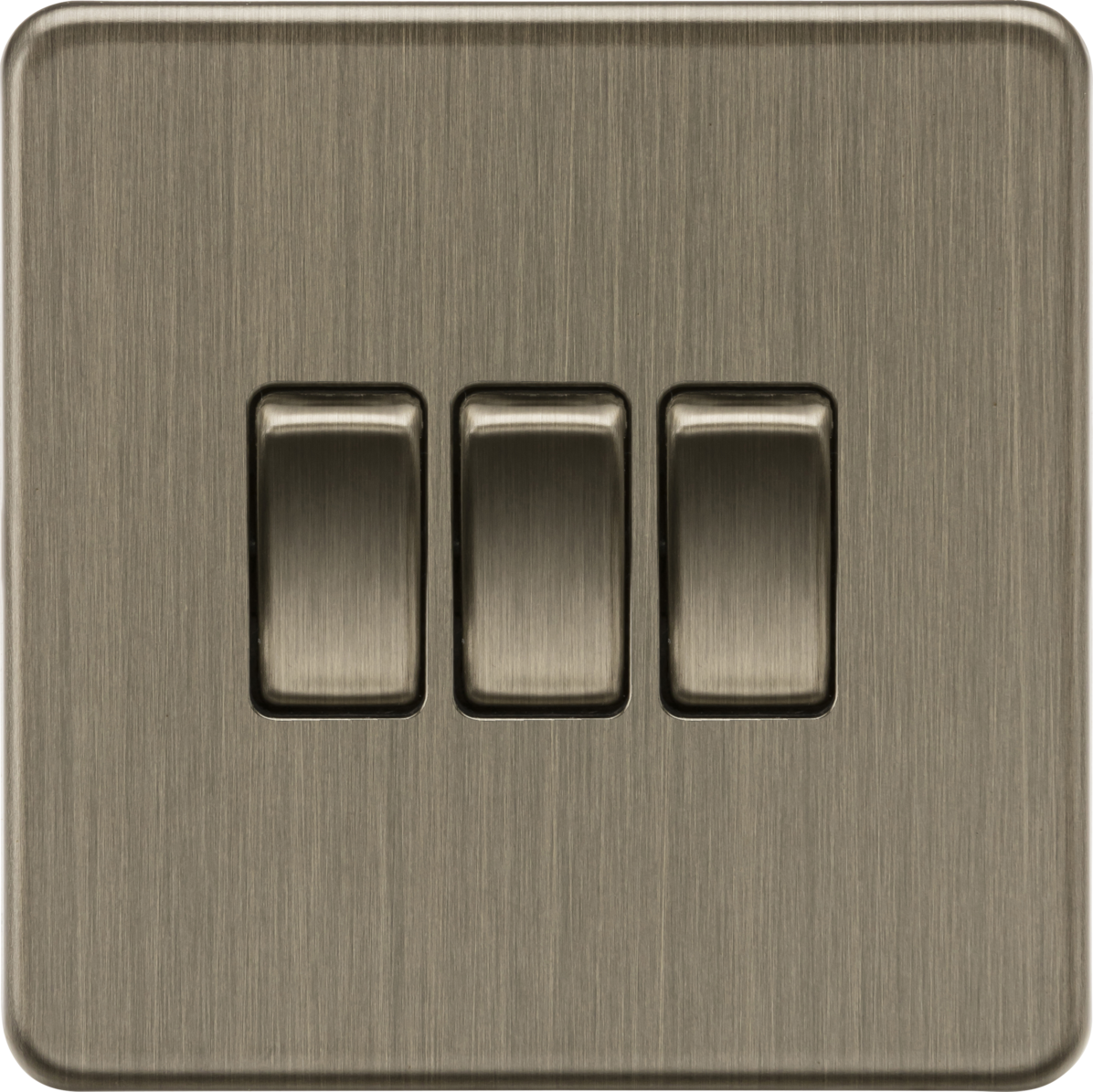 Knightsbridge Screwless 10AX 3-Gang 2-Way Switch – Antique Brass (SF4000AB)