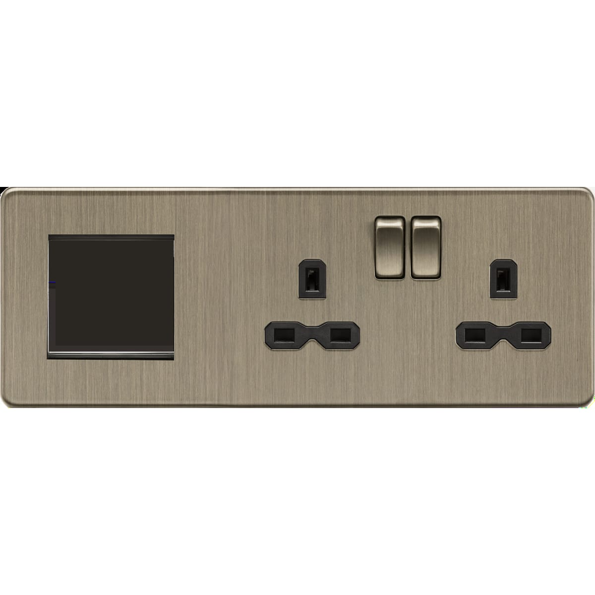 SFR192RAB — Knightsbridge Screwless 13A 2G Socket + 2G Modular Combination Plate (Socket Right) – Antique Brass