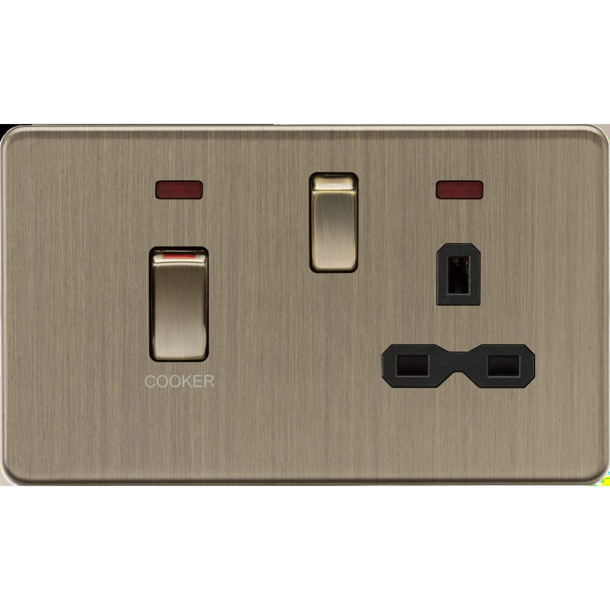 SFR83MNAB — Knightsbridge Screwless 45A Double Pole Switch & 13A Switched Socket with Neons – Antique Brass