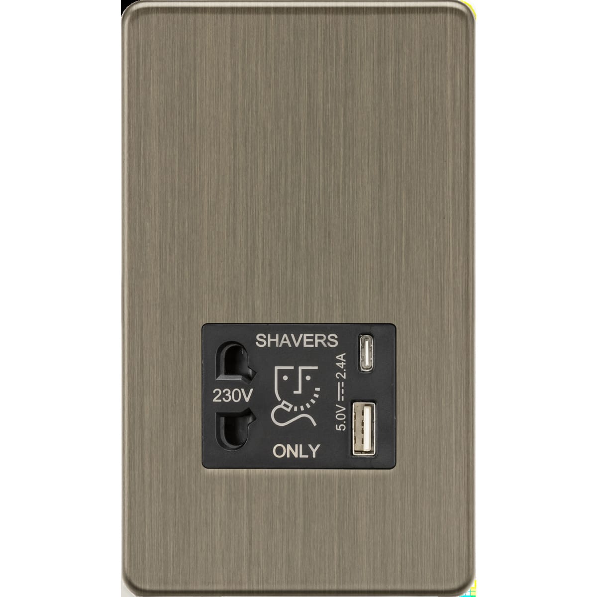 Knightsbridge Screwless Shaver Socket with USB Charging – Antique Brass SF8909AB