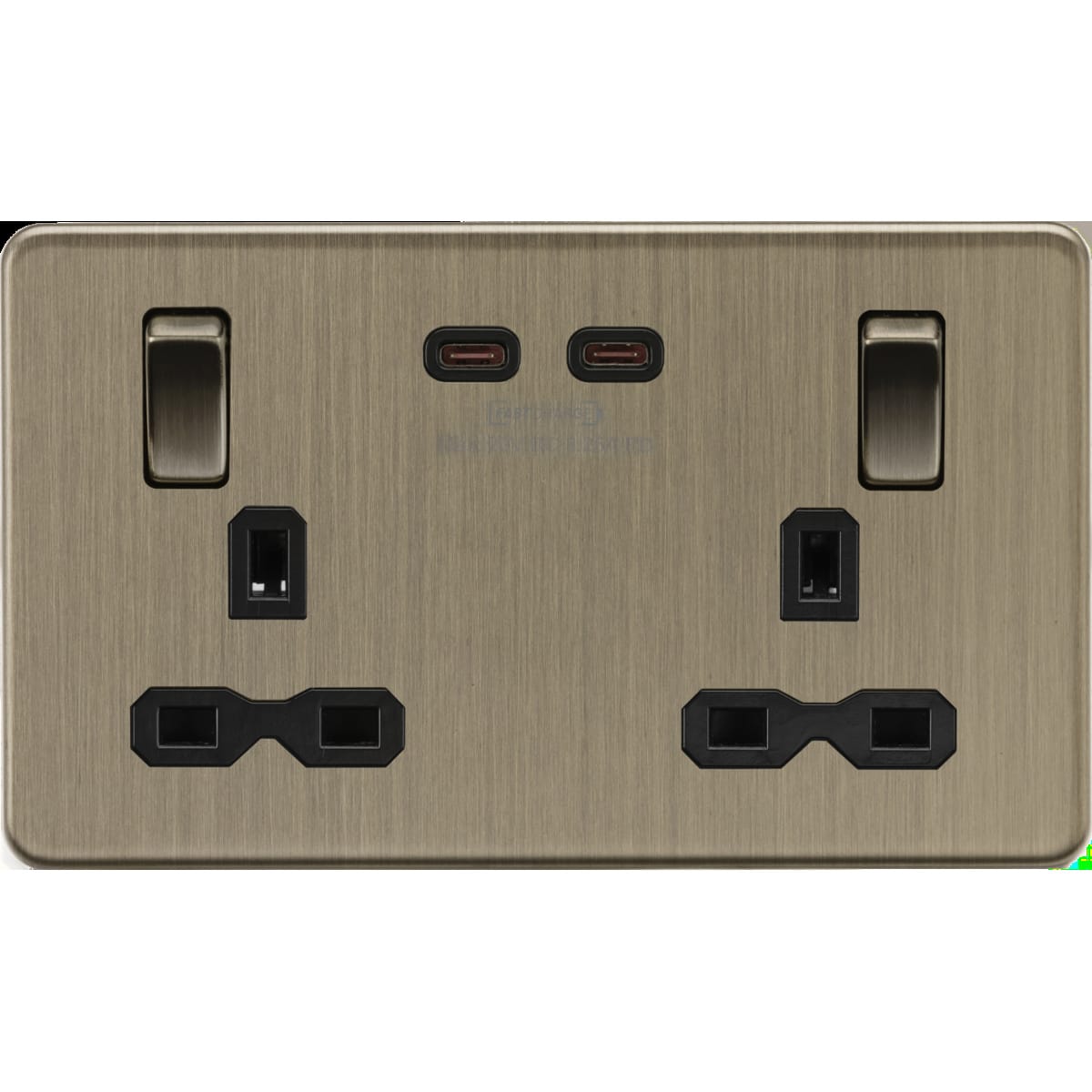 Knightsbridge Screwless 13A 2G DP Socket with Dual USB-C Fast Charge (65W) – Antique Brass (SFR9965AB)