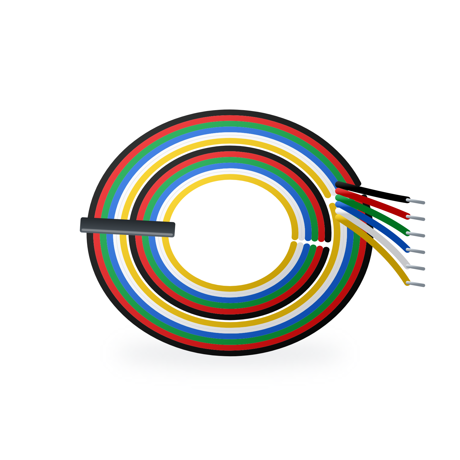 Illustration of a 20 metre roll of 6-core 22AWG RGB plus CCT LED strip extension cable