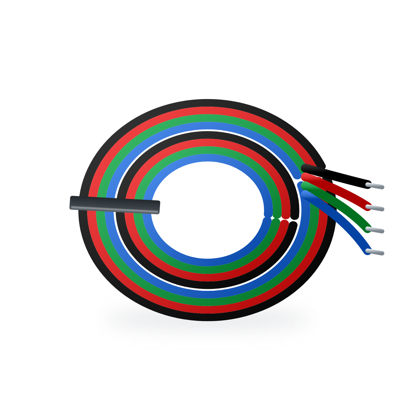 Illustration of a 30 metre roll of 4-core 22AWG RGB LED strip extension cable